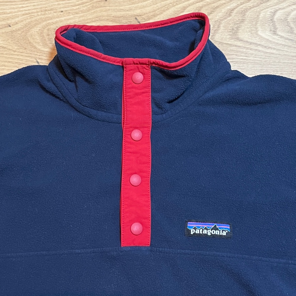 Patagonia Micro D Snap-T Fleece Mens Medium Navy Blue Red Trim Pullover Jacket - Picture 5 of 11